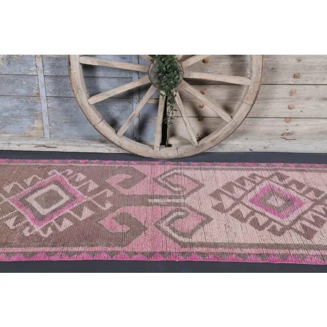 Vintage Turkish Oushak Handmade Wool Cotton Pink Runner Rug 294x283