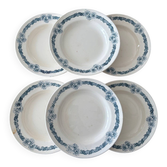 Set of 6 semi-deep plates in ironstone Longchamp model Denise.