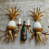 Pair of pineapple wall lights, in the style of Maison Charles / Jansen, 1960s, Hollywood Regency.