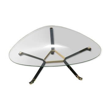 Vintage triangular glass top coffee table