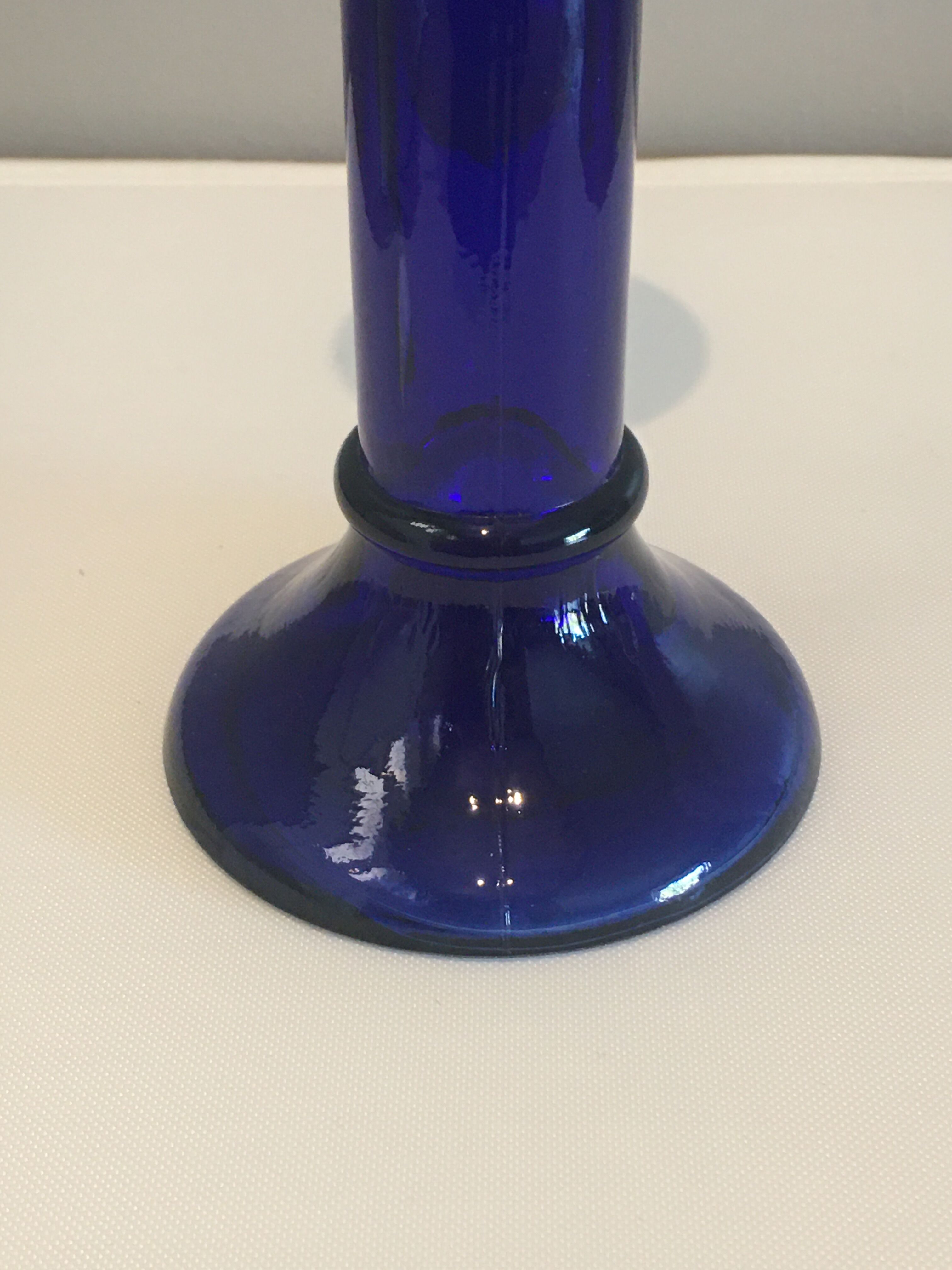 Blue glass candlestick