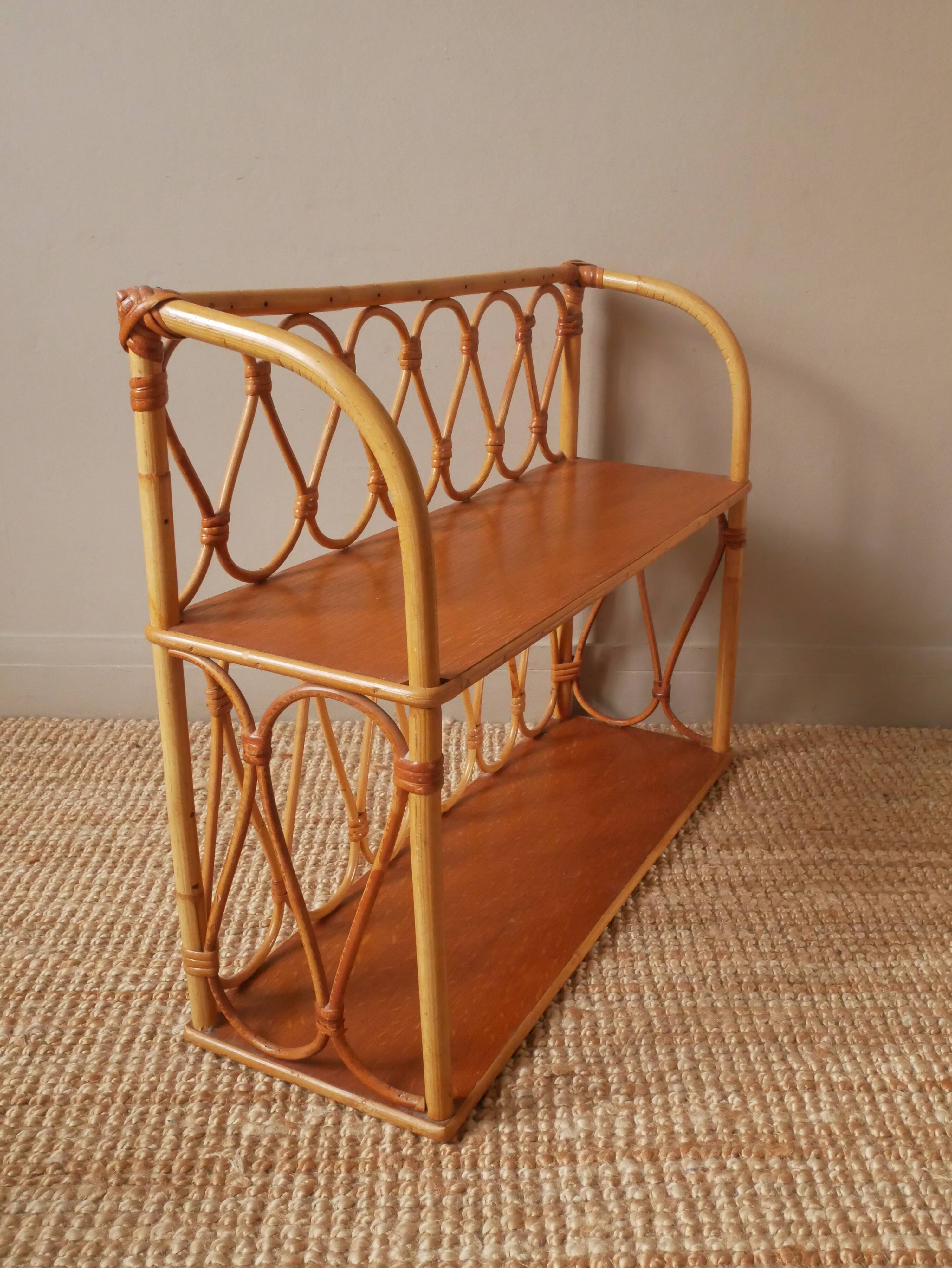 Vintage bamboo wicker rattan shelf unit with Scandinavian country style design for children