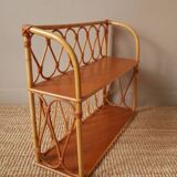 Vintage bamboo wicker rattan shelf unit with Scandinavian country style design for children