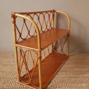 Vintage bamboo wicker rattan shelf unit with Scandinavian country style design for children
