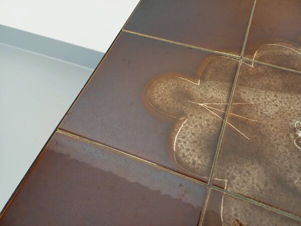 Table basse rectangulaire vintage des années 60 70 en céramique, métal noir et métal chromé