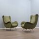 Paire de fauteuils italiens des années 1950 style Senior Zanuso en velours vert.
