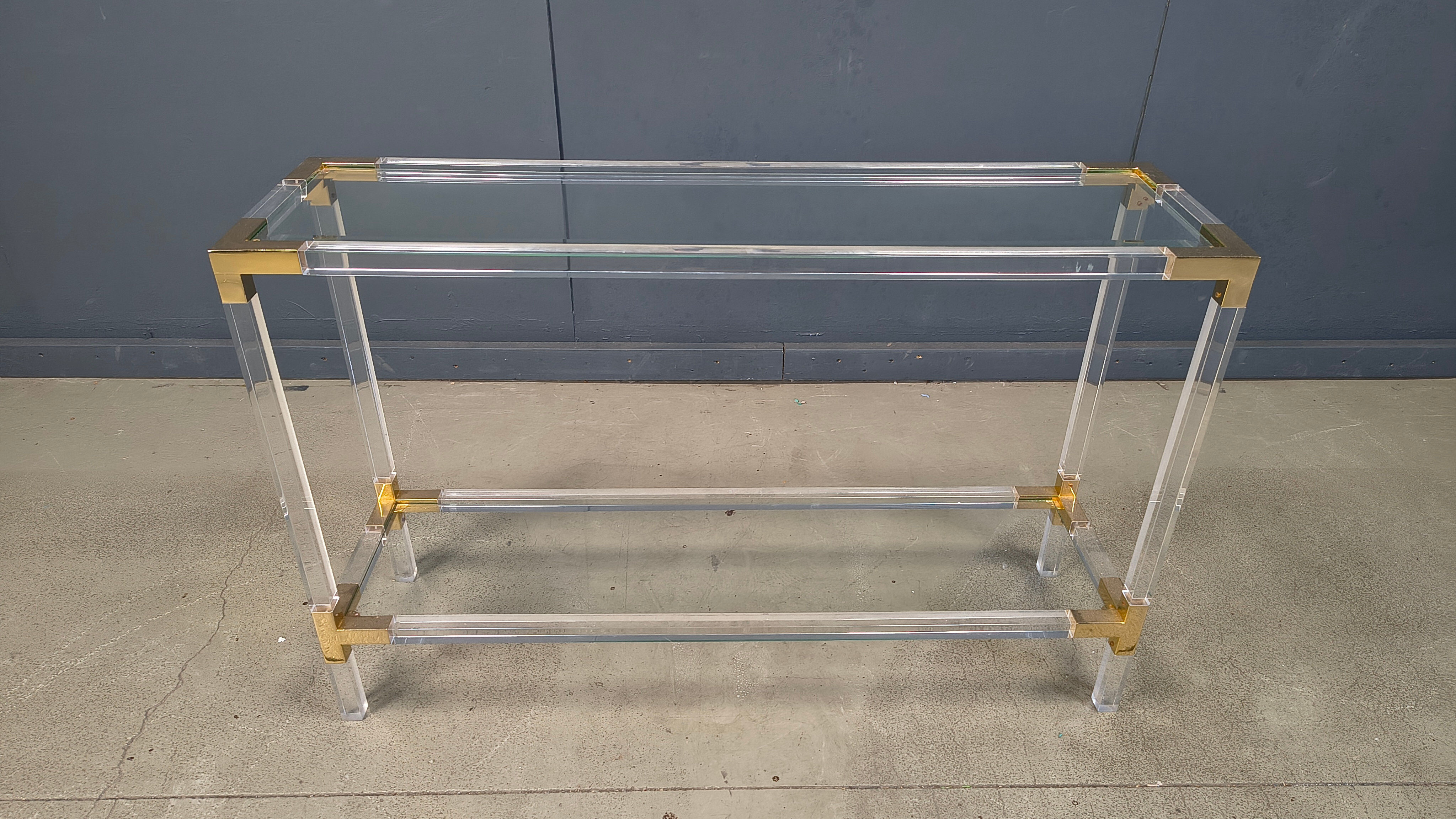 Brass and lucite console table, 1970s