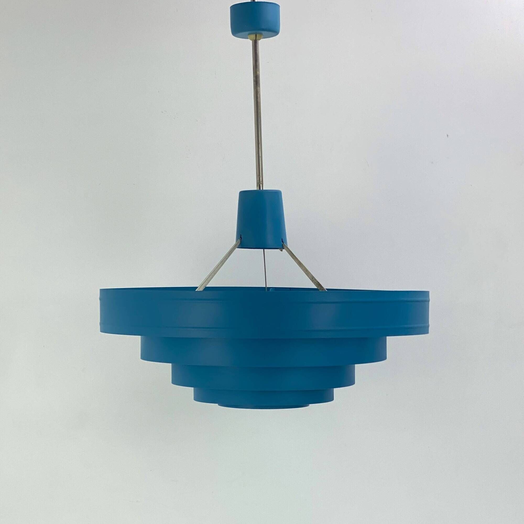 Vintage 1960s Metal Pendant Light - Blue Design