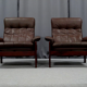 Pair of armchairs and ottoman in leather, 1970