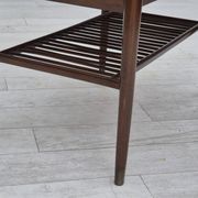Table basse pliante danoise des années 1950 avec tiroir et étagère, état d'origine.