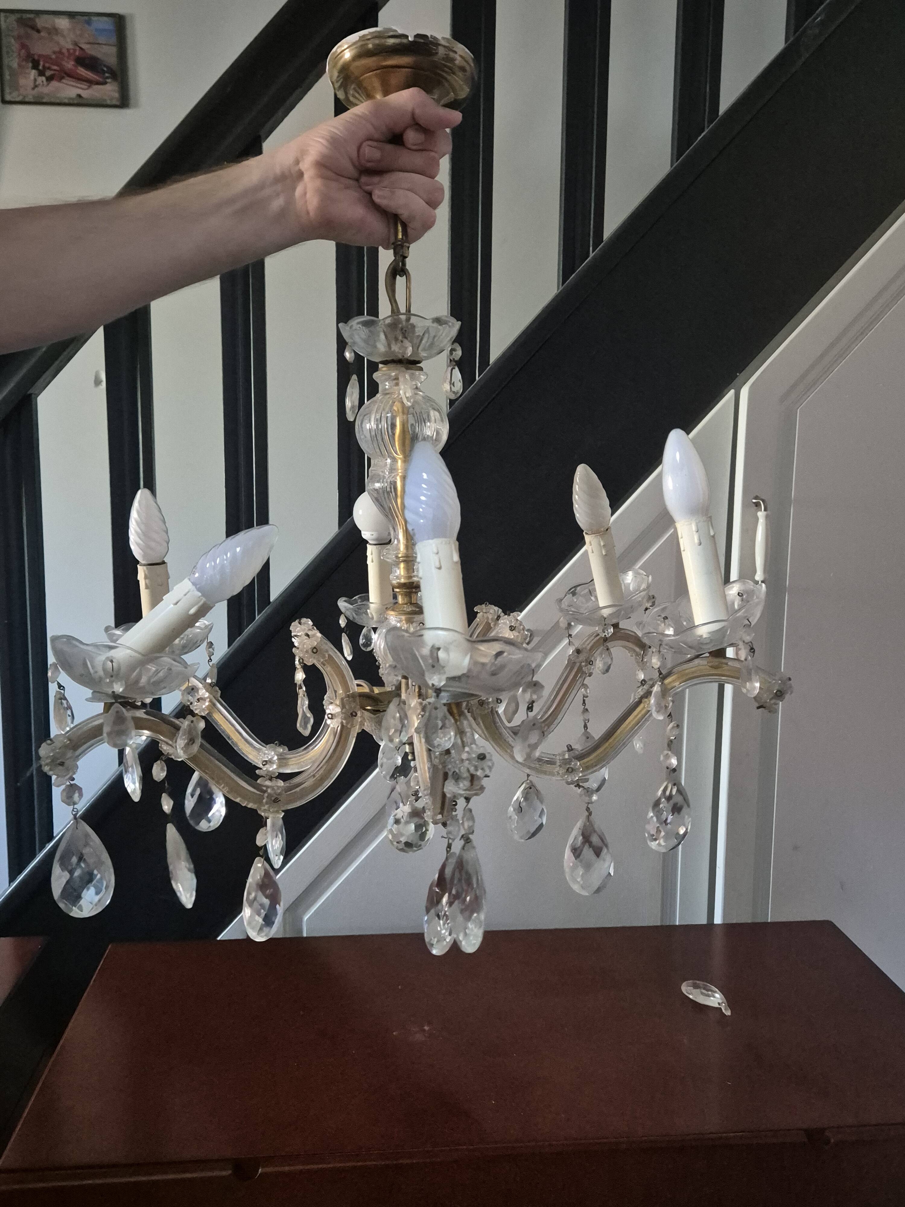 vintage 1960s glass and brass pendant chandelier with pendants