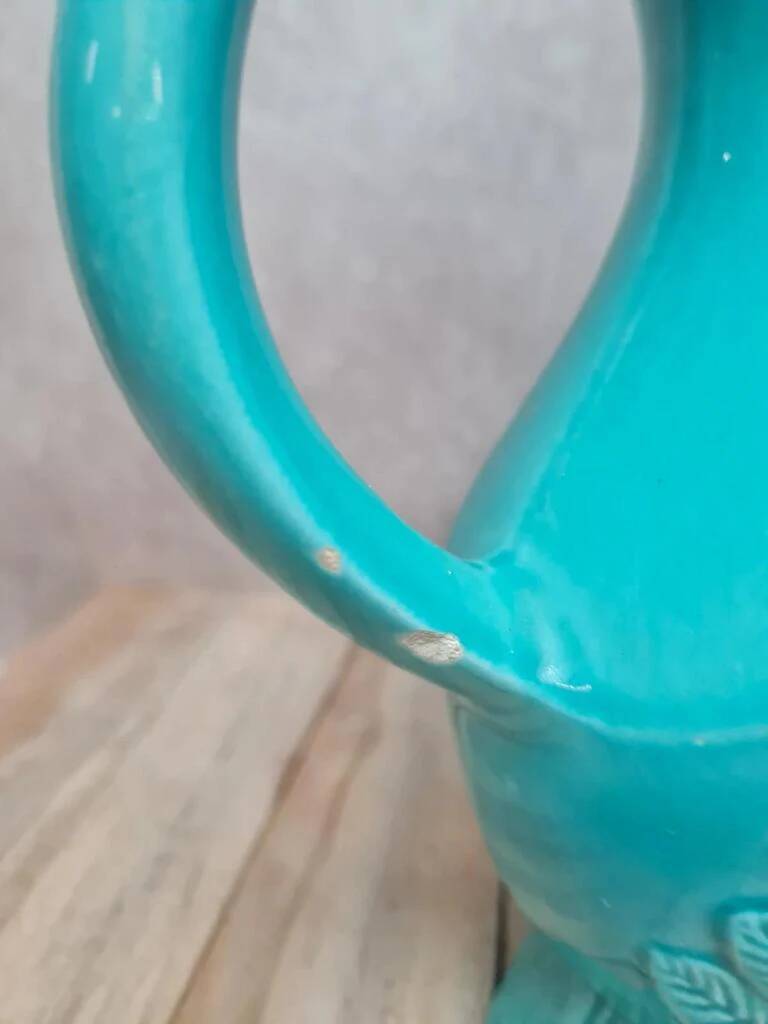 Vintage turquoise ceramic pitcher St-Clément model Aigle.
