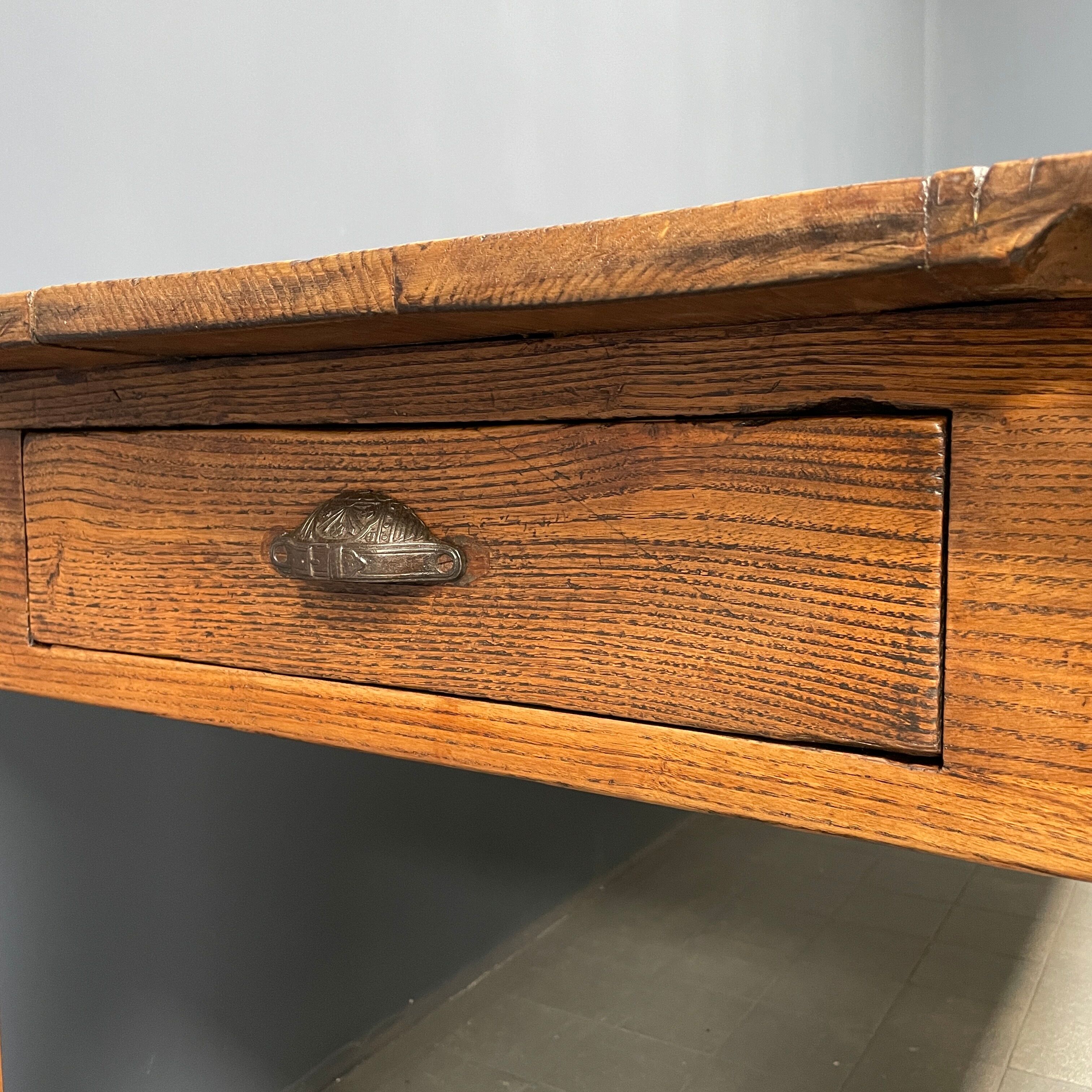Large oak farmhouse table from France, early 1900s