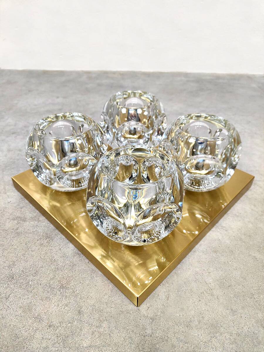 Vintage brass ceiling wall lamp Ice Cube Glass scones