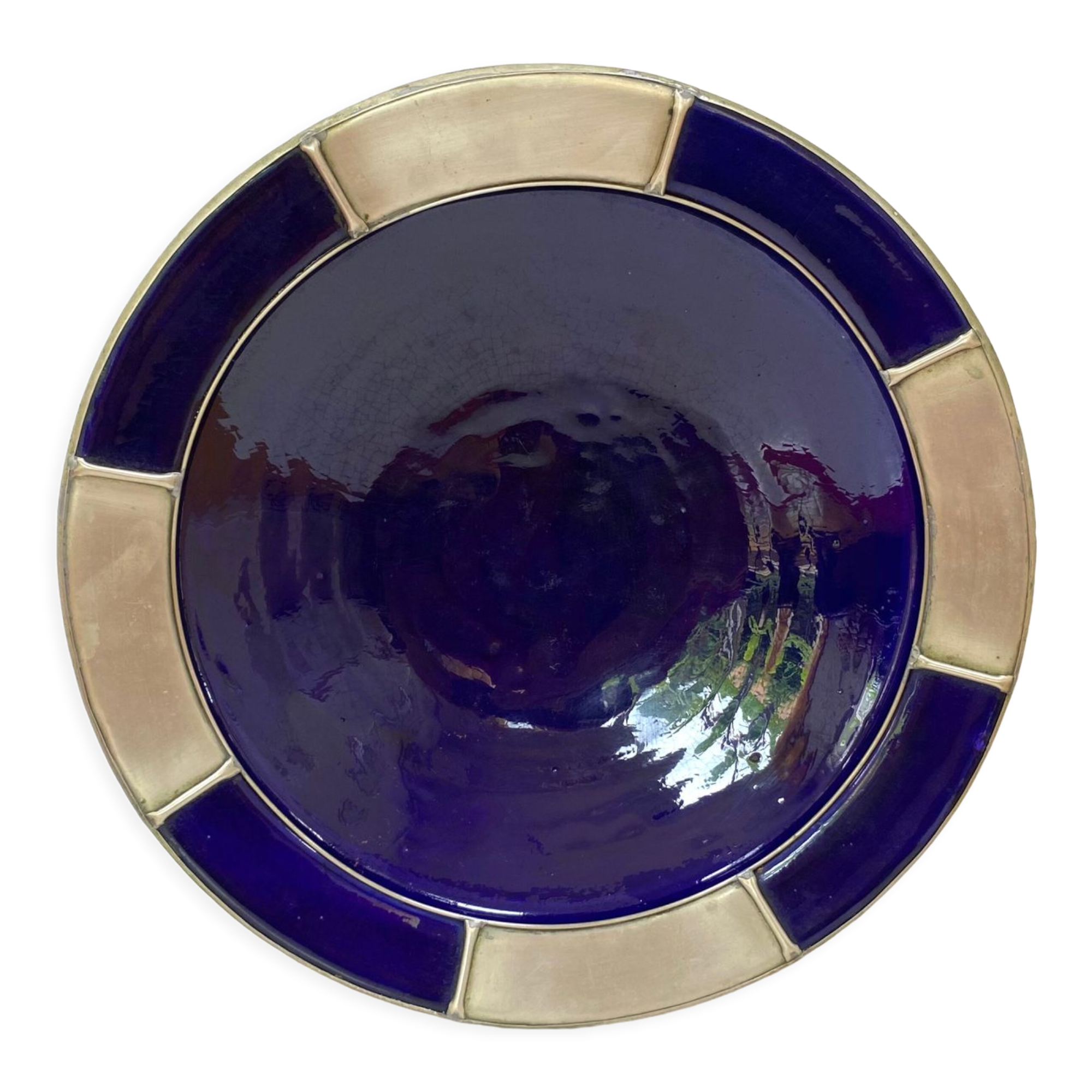 Large hollow plate in blue ceramic from Morocco