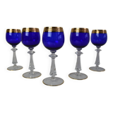Mid Century Set of Five Stemmed Wine Glasses, 1950's.