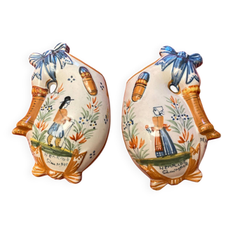Bouquetières biniou (couple) en faïence Henriot Quimper