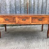 Antique solid cherry farmhouse table with 3 drawers and 2 pulls