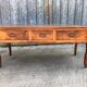 Antique solid cherry farmhouse table with 3 drawers and 2 pulls