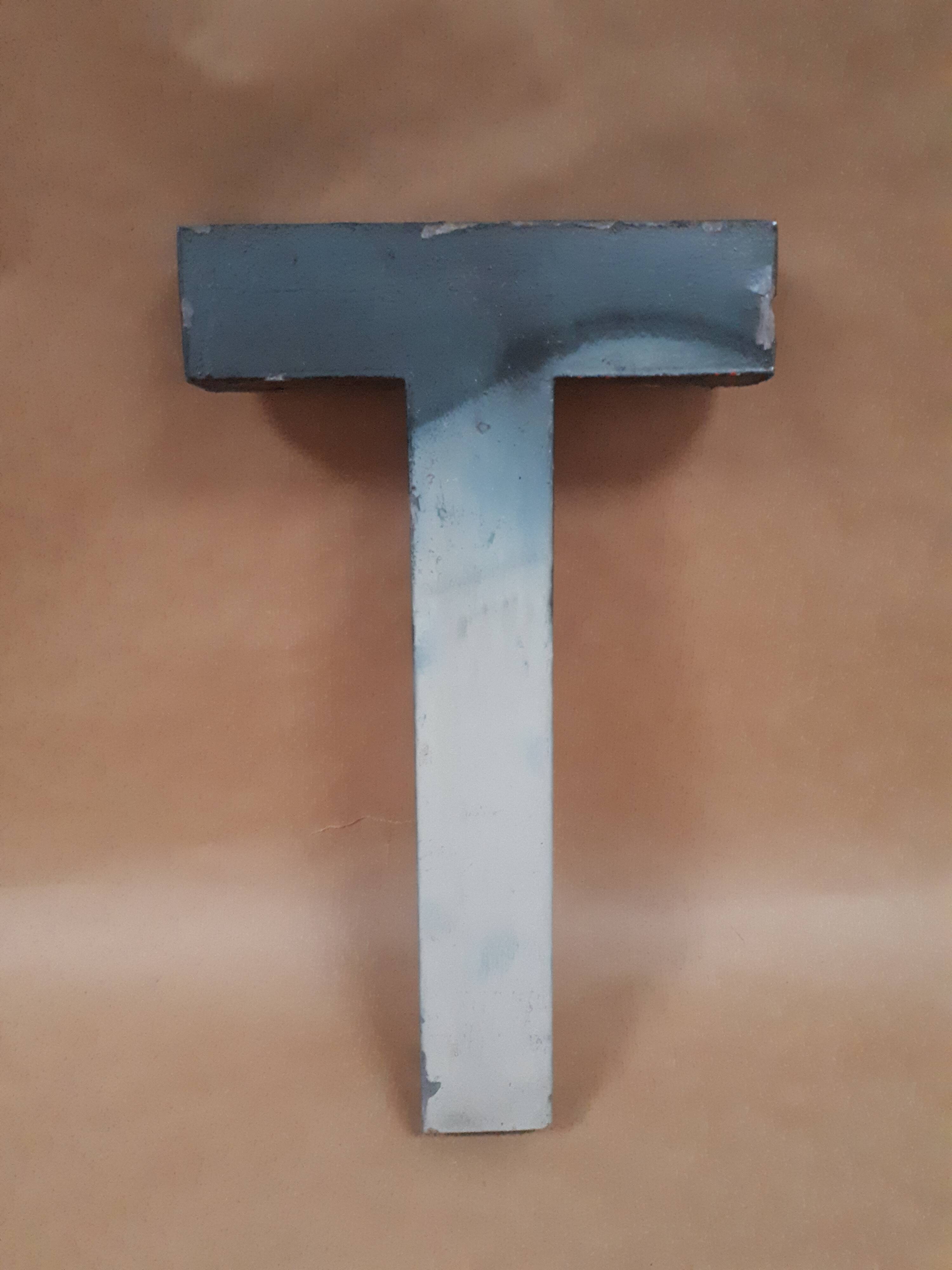 sign letter T metal zinc vintage 1950 1960