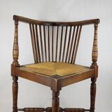 19th century English wood & straw corner armchair chair