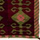Vintage Hand-Knotted Turkish Tulu Rug with Geometric Hooked Motifs in Burgundy, Green and Pink, 100% Wool