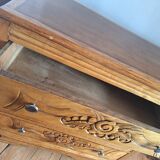 Art deco chest of drawers with wooden top, vintage antique furniture