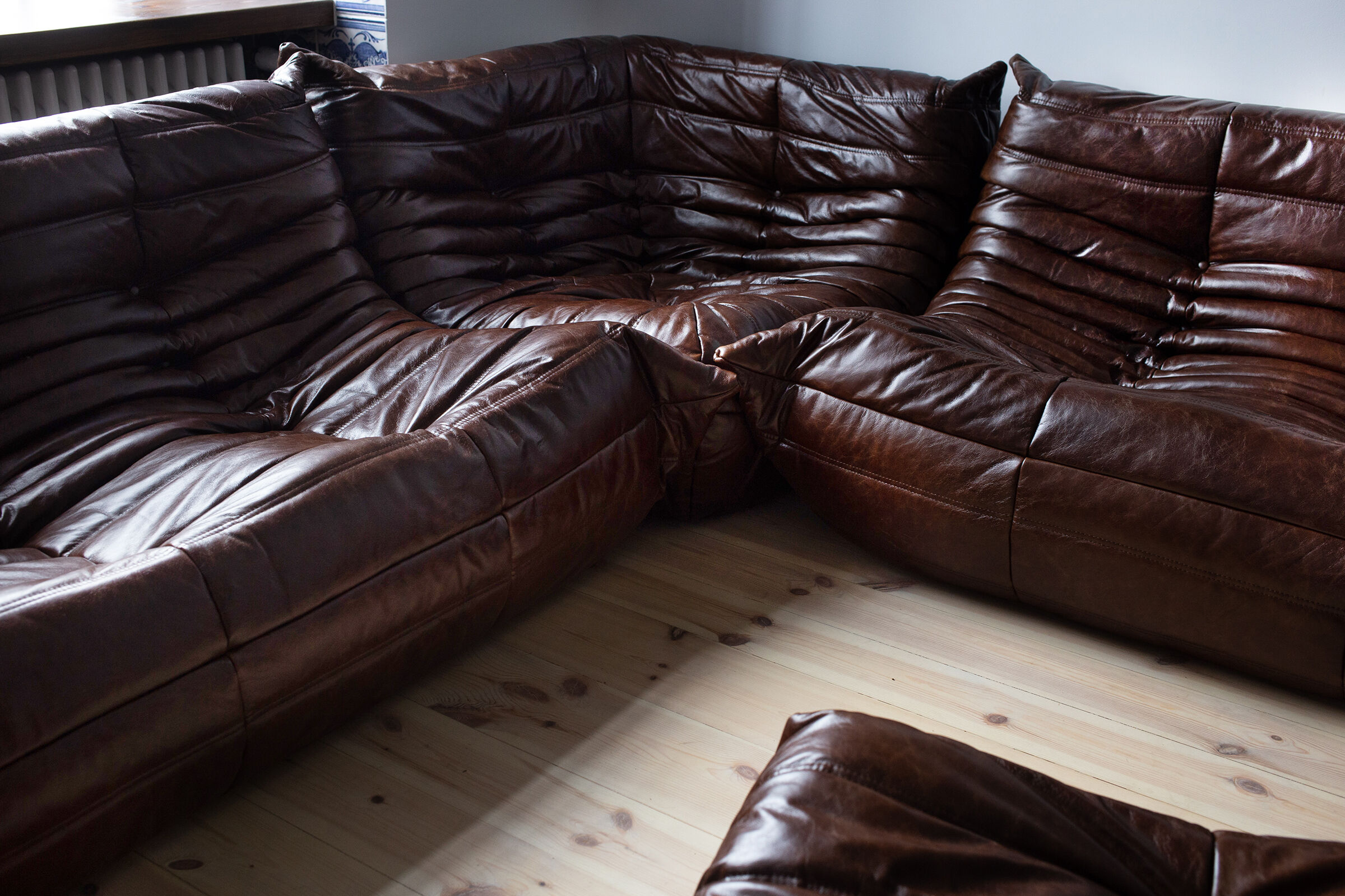 Togo brown leather set designed by Michel Ducaroy 1973
