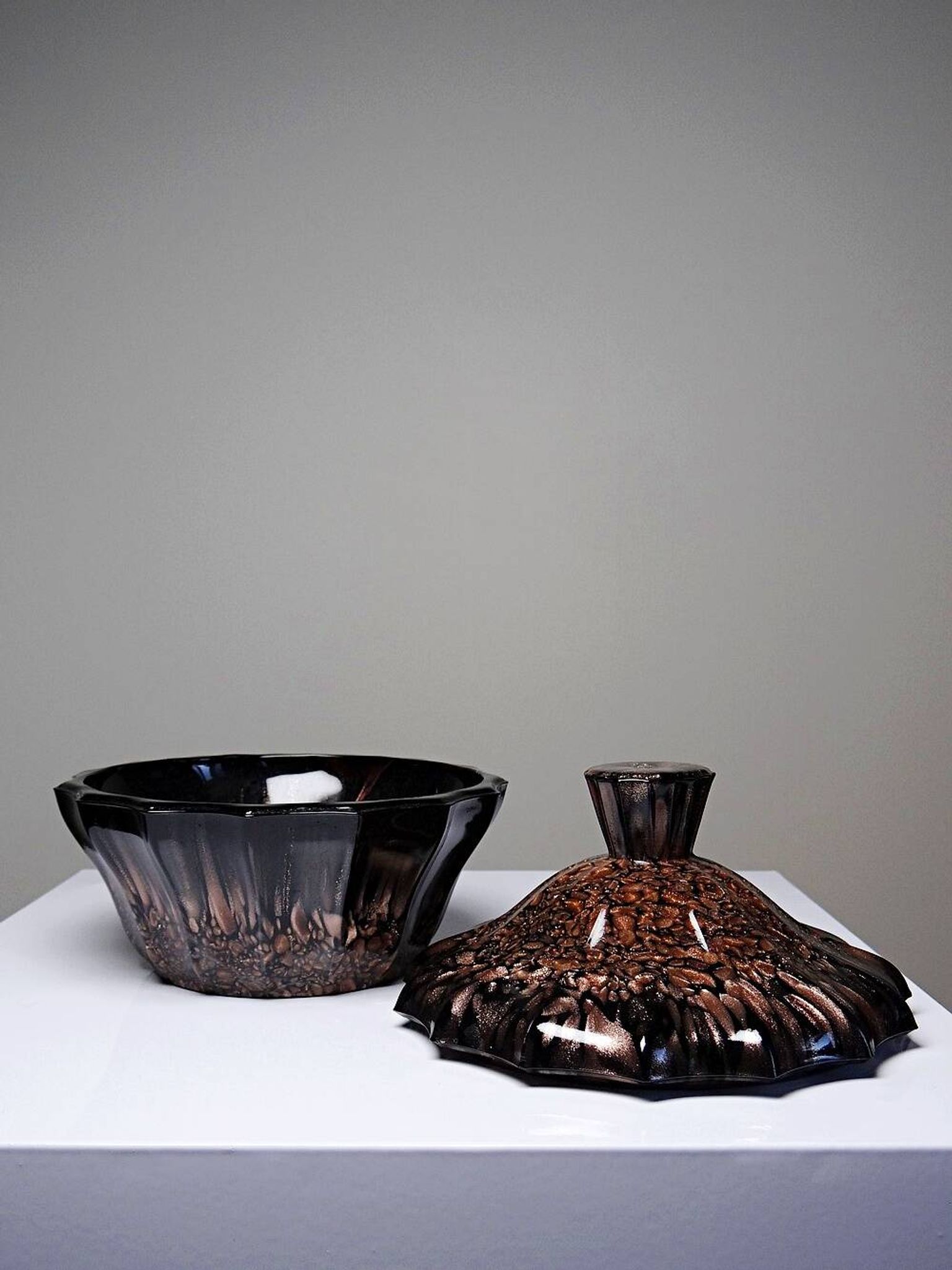 Vintage Vincenzo Nason Murano black aventurine glass sugar bowl/box