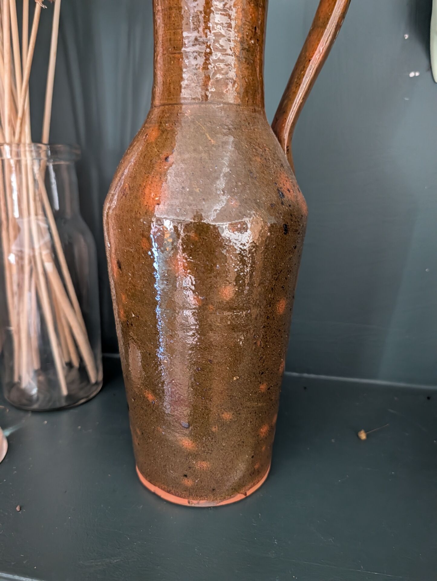 Large handcrafted glazed stoneware jug