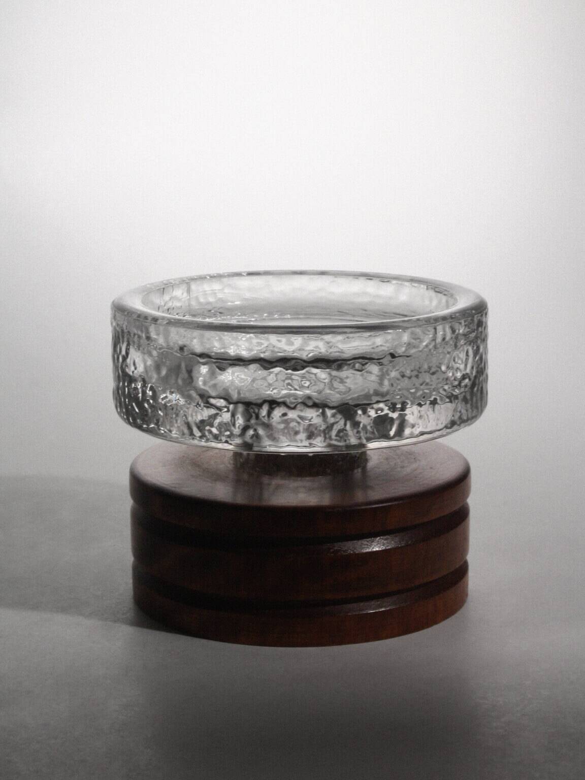 Harry N. Boström Crystal Glass And Wood Candle Holder, For BO Ström, 1960s