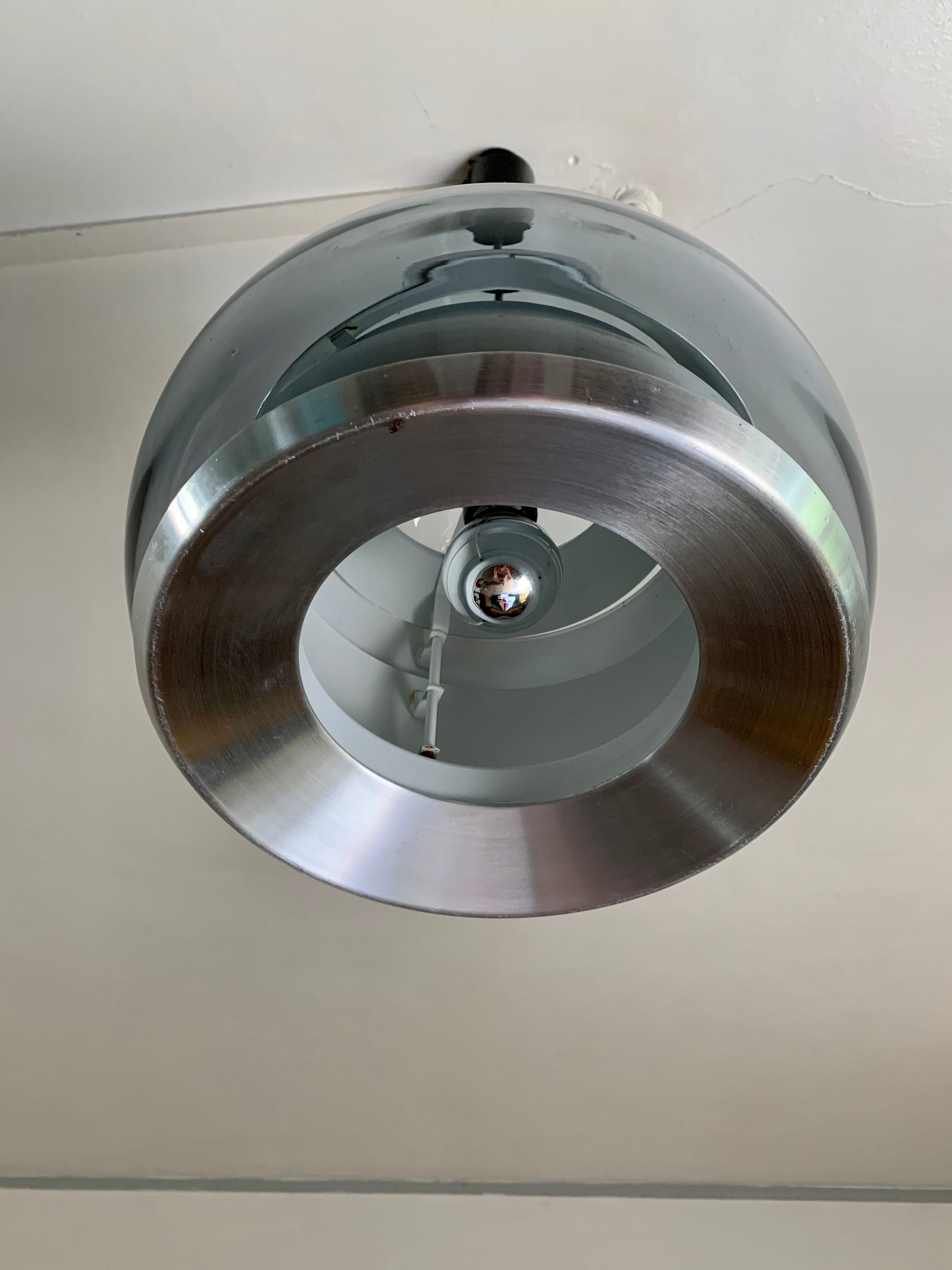 Doria metal and bluish glass hanging lamp