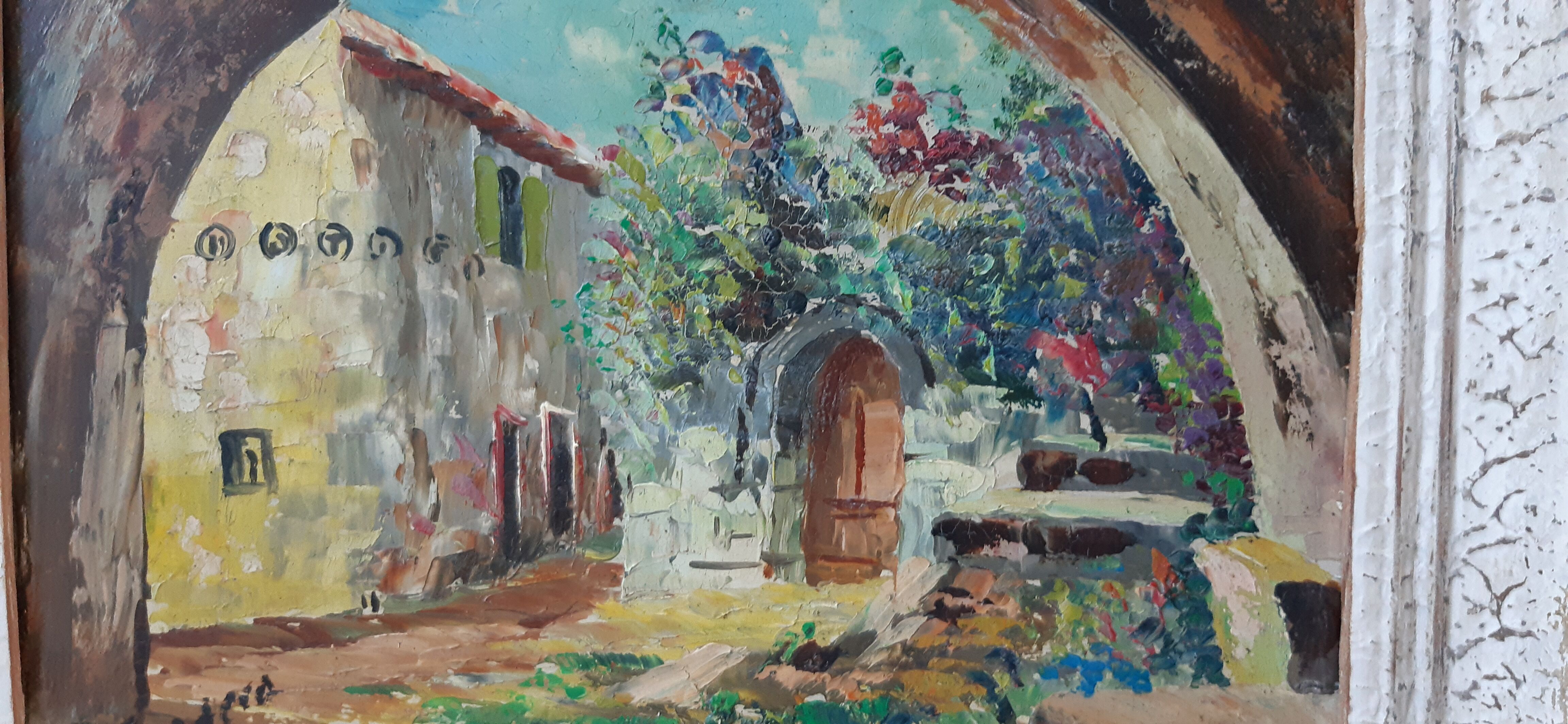 Oil on wood painting signed vintage