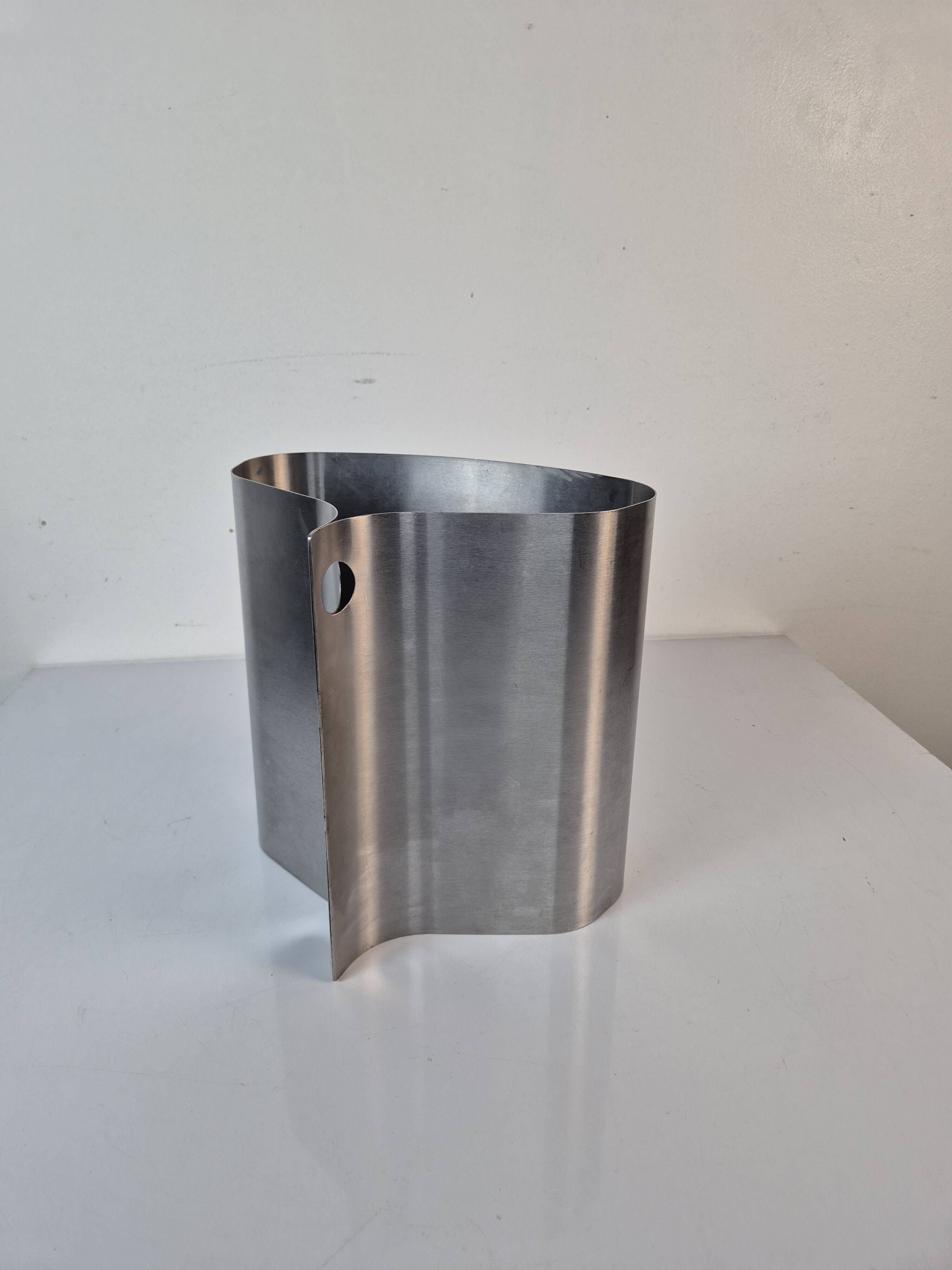 Stainless steel wastebasket by Xavier Féal for Inox Industrie.