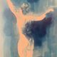 Monochrome blue watercolour table "Blue Lady" Dance, signed.