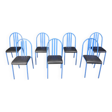Set of Nr 222 chairs by Robert Mallet-Stevens, 1980s, set of 7