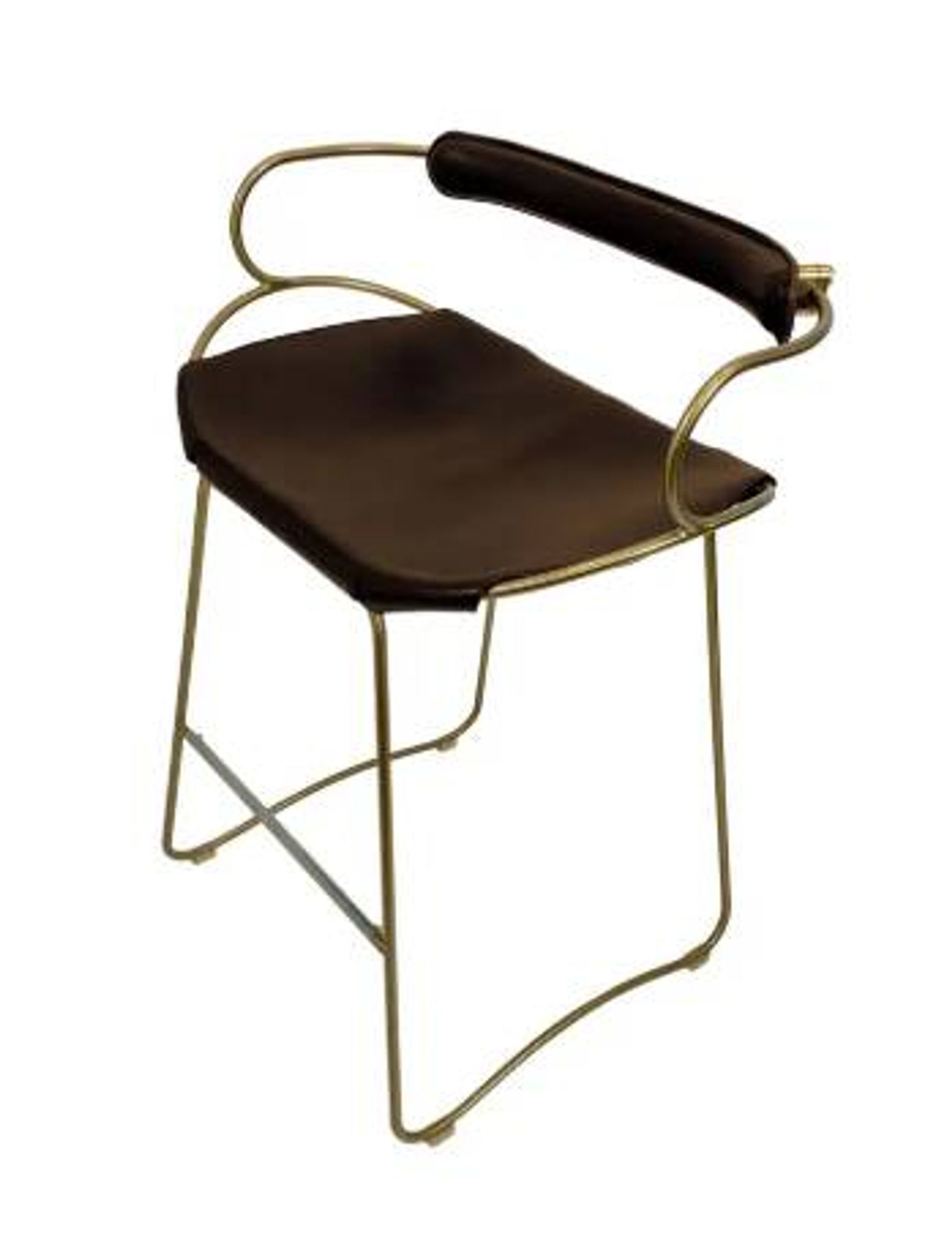 Tabouret sculptural de bar de cuisine avec dossier en métal laiton et cuir noir