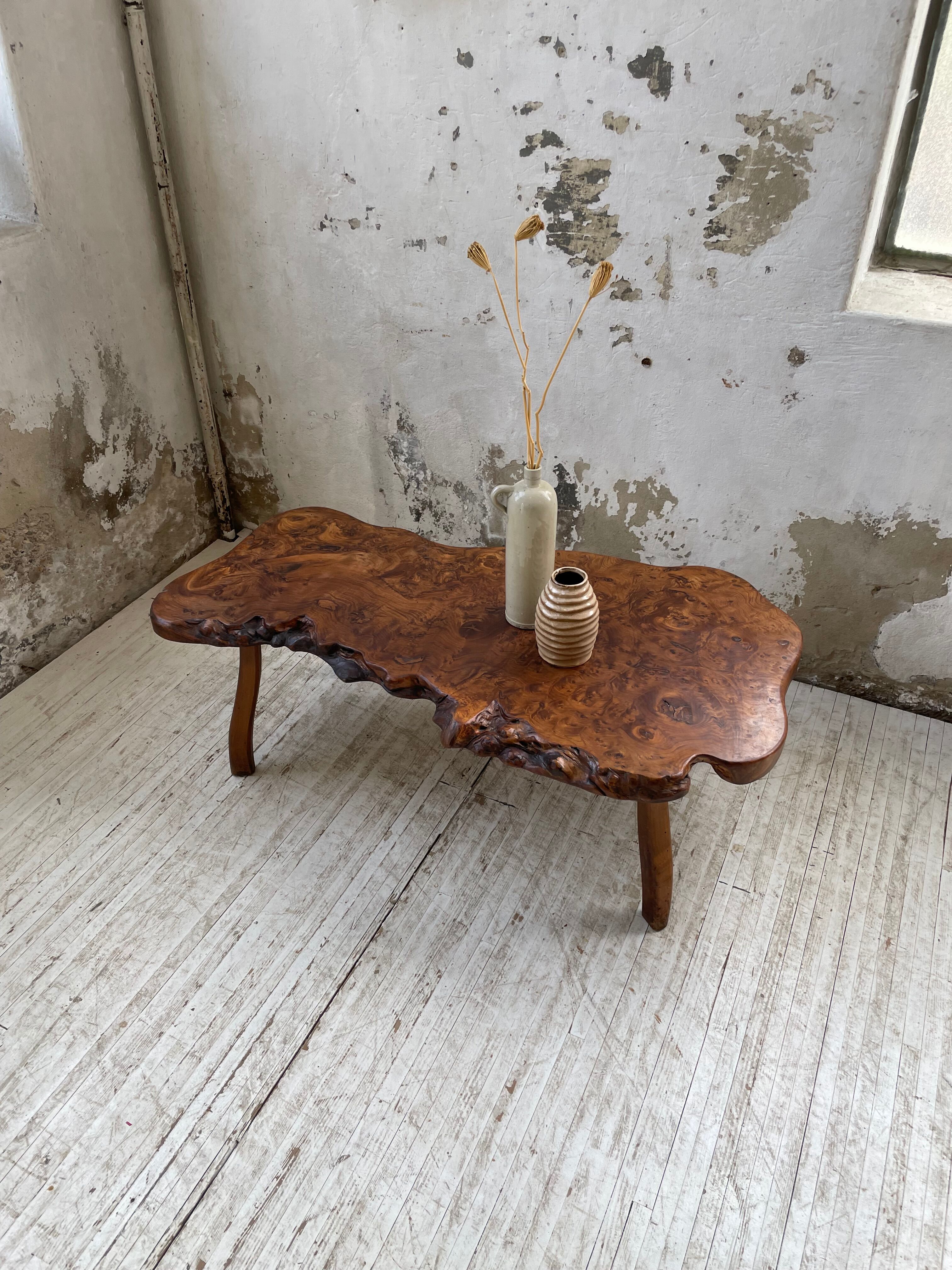 Solid free-form elm coffee table