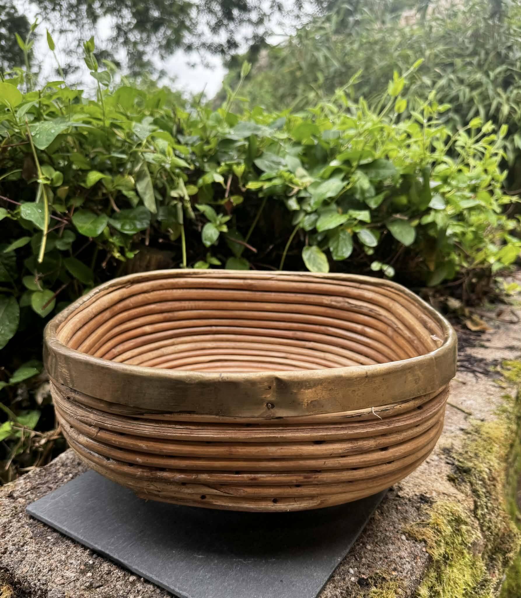 Large wicker and brass basket by Gabriella Crespi from the 1960s.