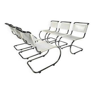 Set of 6 white cantilever dining chairs MR10 by Mies van der Rohe for Thonet, 1980s.