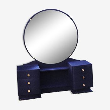 Coiffeuse au miroir rond vintage noire