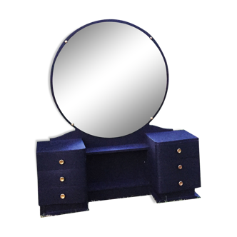 Coiffeuse au miroir rond vintage noire