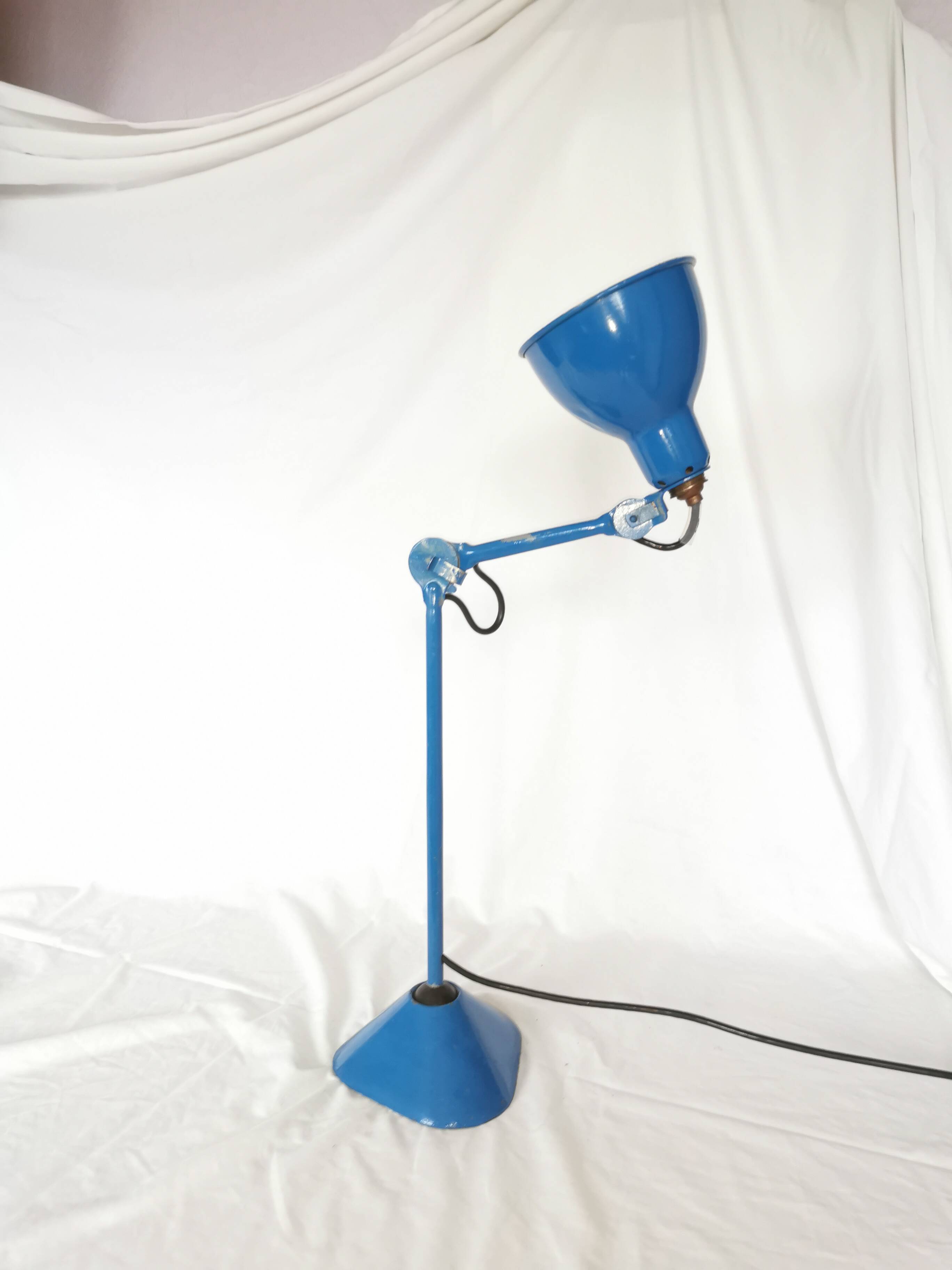 RAVEL articulated lamp, model 205 blue, Bernard Albin Gras, Clamart, France, 1932