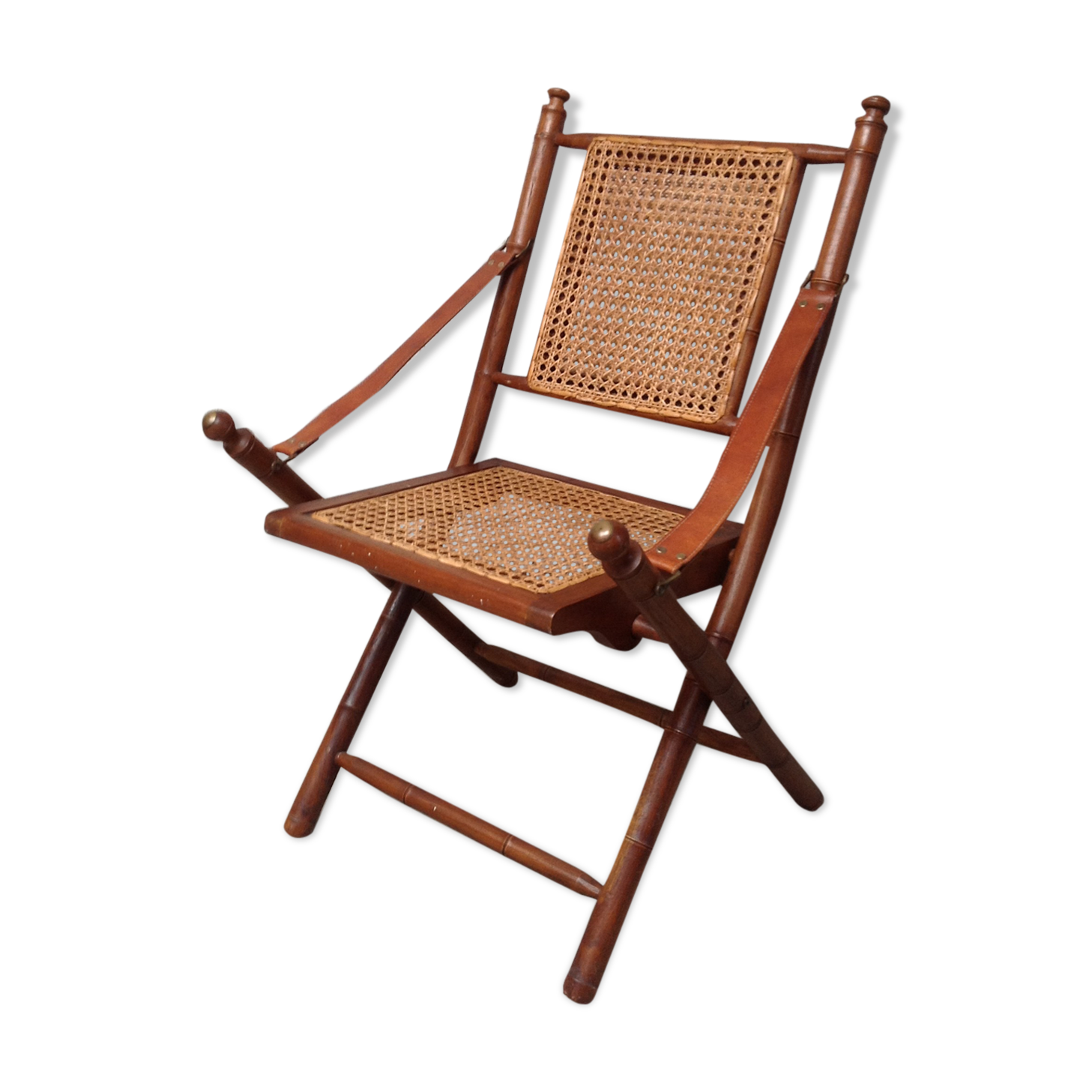 Bamboo folding armchair and caning