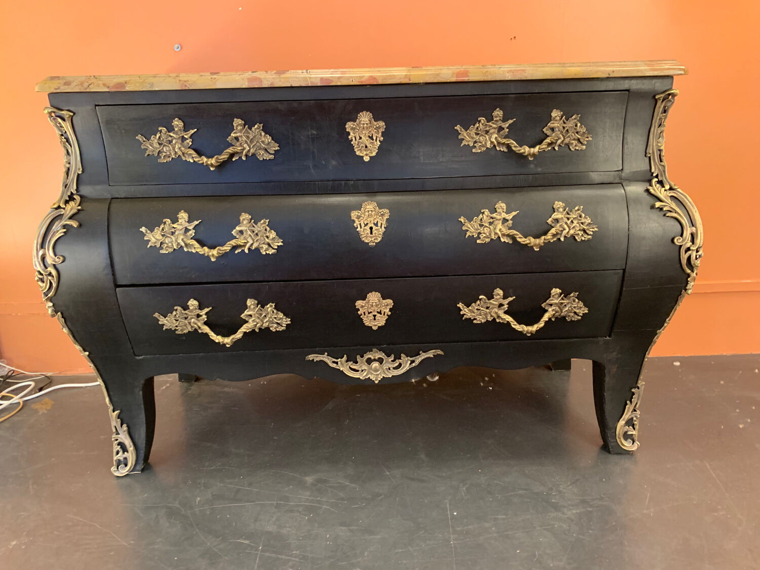 Chest of drawers tomb black patina Louis XV style