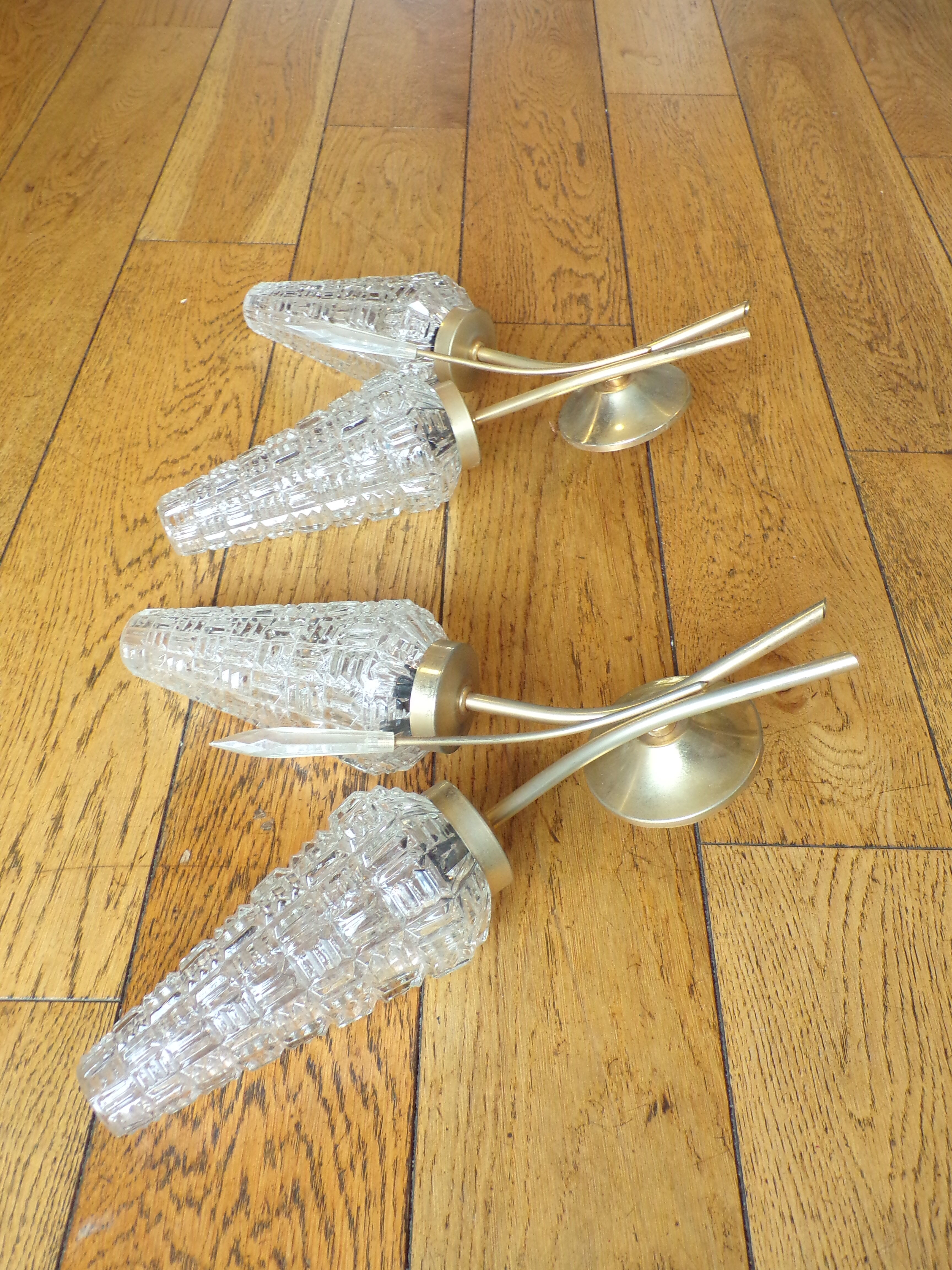 Pair of 1950 glass and brass