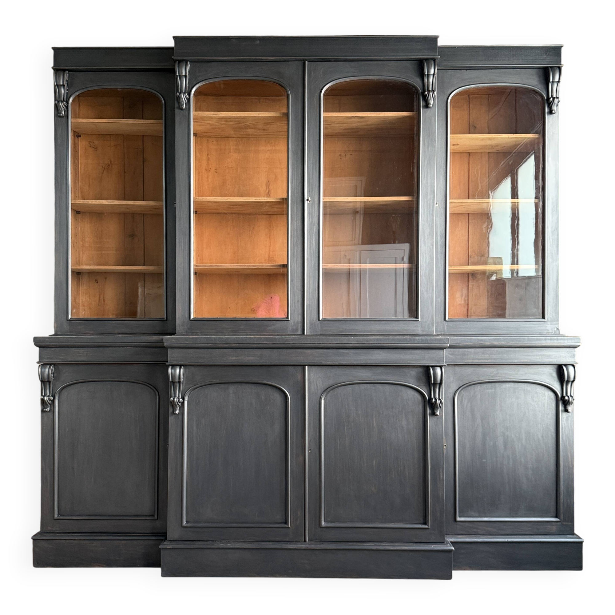 Large black patinated glass bookcase (renovated)