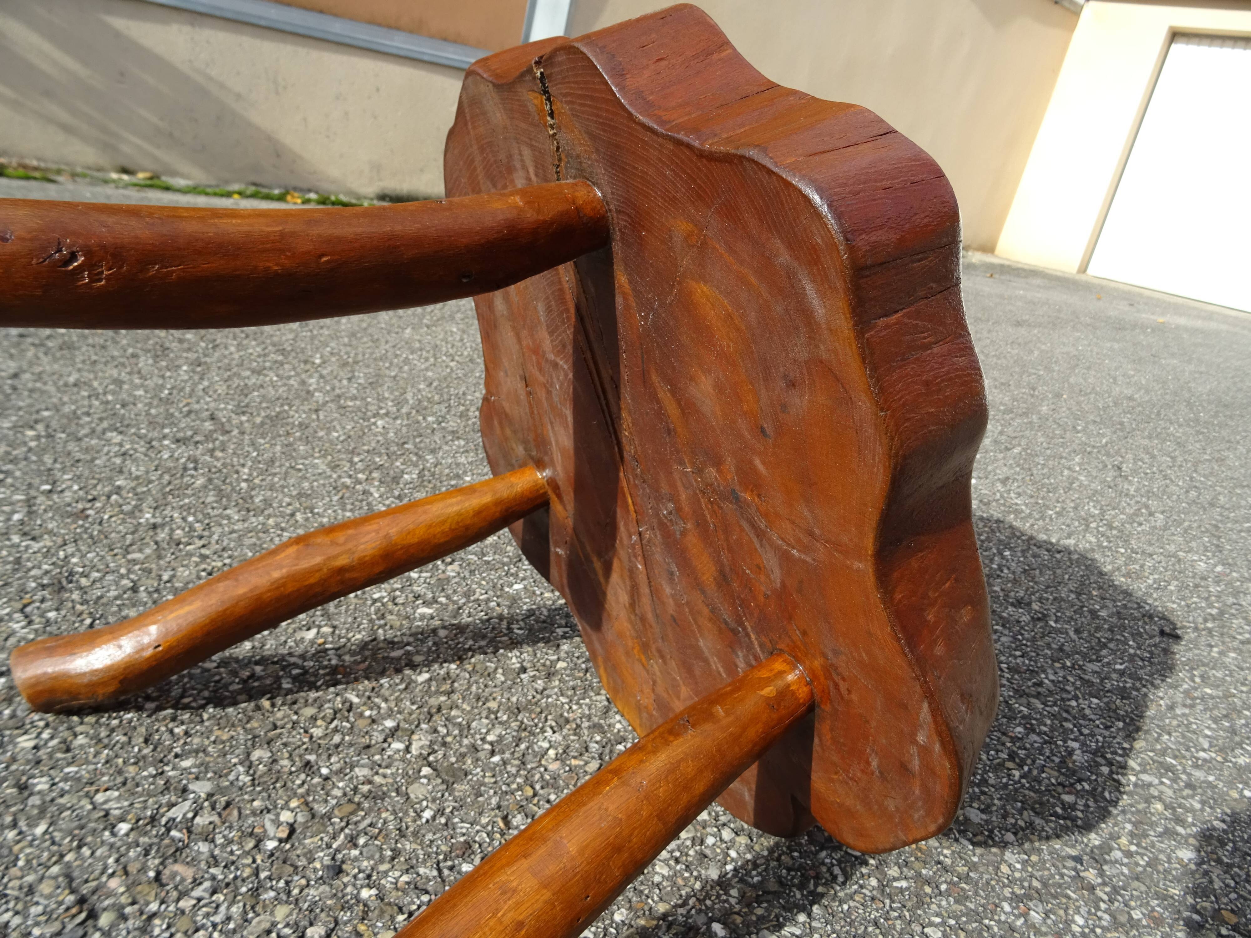 Brutalist style coffee table in vintage solid wood