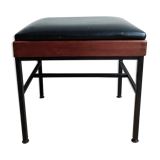 Modernist stool teak metal and black leatherette