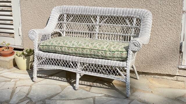 Vintage rattan kids garden bench